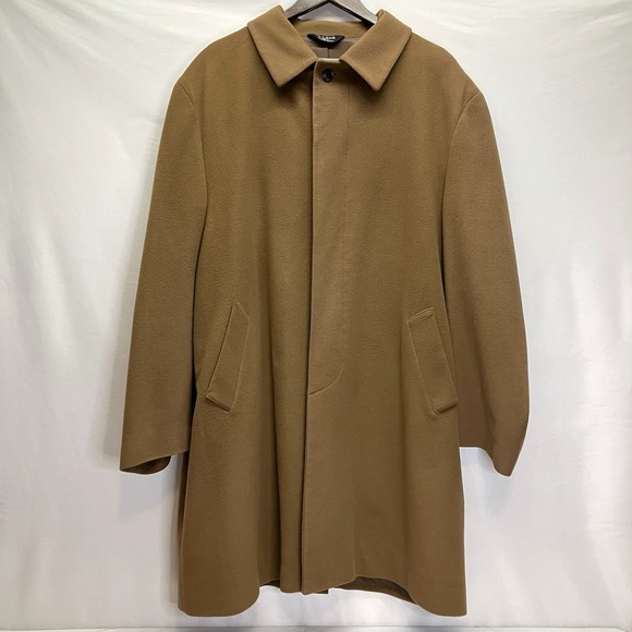 Jos A Bank Mens Camel Beige Tan Wool Cashmere Long Button Up Over Coat Size‎ 46R - Picture 1 of 9